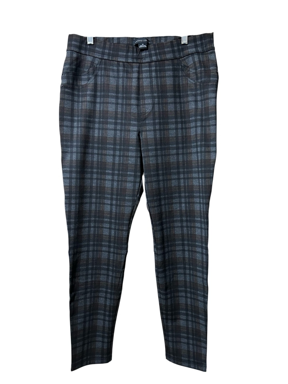 Sanctuary x Anthropologie Womens Plaid Pull On Pants Black Grey Slim Size 1X